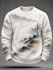 Herren-Strickpullover im Herbst-Landschaftsdesign, lässig, imitiert