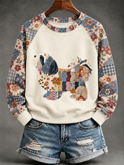 Damen Patchwork Hund Kunstdruck Casual Sweatshirt