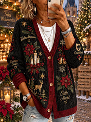 Gestrickter Damen-Cardigan mit weihnachtlichem Muster