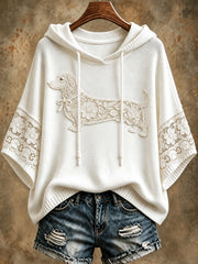 Damen-Kapuzenpullover mit Blumen- und Dackelmotiv