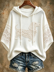 Damen-Kapuzen pullover mit Blumen dackel