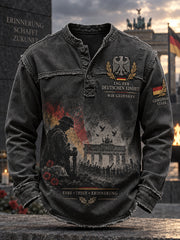 Gedenk-Grafikdruck-Langarm-Top zum Tag der Einheit der Männer