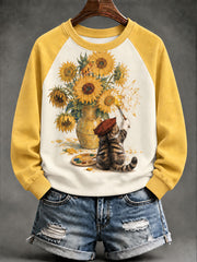 Damen "Cat Artist" Sonnenblume Spaß Casual Sweatshirt