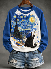 Frauen "Cat Artist" Sternen himmel Spaß Casual Sweatshirt