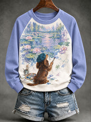 Frauen "Hunde künstler" Wasser lilien druck Casual Sweatshirt