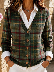 Damen-Retro-Strickjacke im Herbst-Stil mit Karomuster, lässiger Kunst-Style