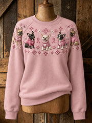 Damen Hunde muster und rosa Charity Ribbon Design Casual Raglan Ärmel Sweatshirt