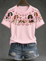 Damen Hunde muster und rosa Charity Ribbon Design Casual Kurzarm T-Shirt