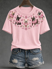 Damen Hunde muster und rosa Charity Ribbon Design lässig Kurzarm T-Shirt