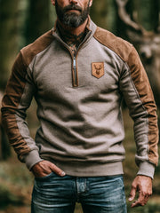 Herren-Vintage-Farbkombi-Sweatshirt mit Reißverschluss
