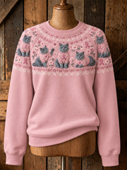 Damen Katzen muster und rosa Charity Ribbon Design Casual Raglan Ärmel Sweatshirt