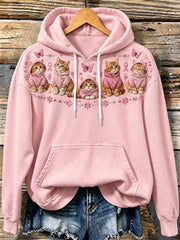 Damen-Kapuzenpullover mit Katzenmuster und rosa Wohltätigkeitsband-Design, lässiger Stil