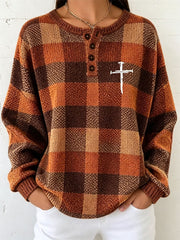 Frauen Christian Kunst Plaid Kreuz Pullover
