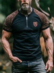 Herren-Kurzarm-T-Shirt mit halbem Reiß verschluss und Rundhals ausschnitt