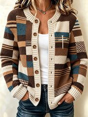 Damen-Patchwork-Kunst Kreuz muster Strickjacke