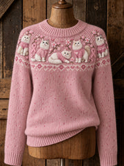 Damen Katzen muster und rosa Charity Ribbon Design Casual Raglan Ärmel Pullover