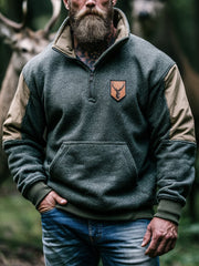 Herren-Retro-Farbkombi-Sweatshirt mit Reißverschluss für draußen