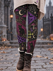 Frauen Gothic Halloween Witchy Black Cat Patchwork Leggings