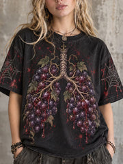 Damen Gothic Halloween Traubenschädel-Muster Lässiges Kurzarm-T-Shirt
