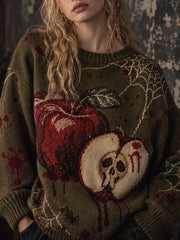 Damen gotischer Halloween-Schädel und Apfel muster Freizeit pullover