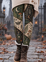 Frauen gotische Halloween-Wald hexe Pilz Patchwork Leggings