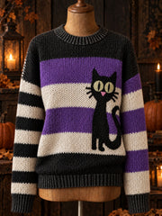 Damen-Halloween-Pullover mit Katzenmuster