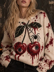 Frauen Gothic Halloween Spider Blutige Horror Augapfel Kirsch muster Casual Pullover