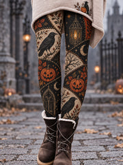 Frauen gotische Halloween Raben Kürbis Patchwork Leggings