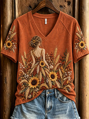 Damen Herbst Natur porträt Herbst Botanical Print kurz ärmel iges T-Shirt