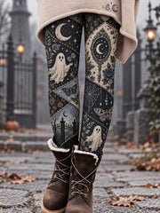 Gothic Halloween niedlichen Geist Mond Patchwork Leggings für Frauen