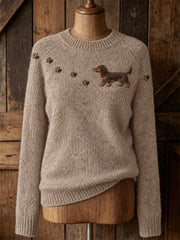Damen Lovely Dackel Dog Walking & Paw Prints Print Rundhals pullover