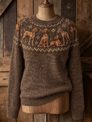 Damen Vintage Vizsla Hunde Yoke Isle Print Pullover mit Rundhals ausschnitt