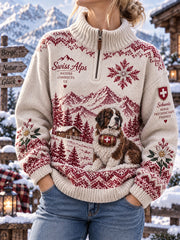 Damen-Raglanpullover aus Strick mit alpinem Grafikdruck und Rollkragen