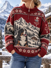 Damen-Raglanpullover aus Strick mit alpinem Grafikdruck und Rollkragen