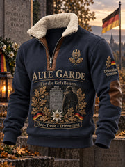 Herren-Sweatshirt mit Grafikdruck zum Gedenken an Veteranen, Mock-Neck und lange Ärmel