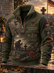 Herren-Sweatshirt mit Grafikdruck zum Gedenken an Veteranen, Mock-Neck und lange Ärmel