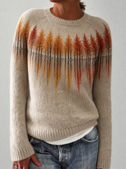 Damen Vintage Herbst Wald Reflexion Landschaft Joch Print Rundhals pullover