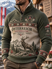 Herren-Sweatshirt mit bedrucktem Motiv zum Nationalfeiertag, Mock-Neck und Raglanärmeln
