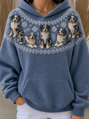 Vintage Australian Shepherd Dogs Yoke Isle Print Gemütlicher übergroßer Hoodie für Frauen