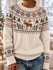 Retro Weihnachts kunstdruck Lässiger bequemer Pullover mit Rundhals ausschnitt