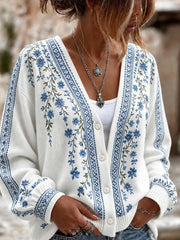Damen-Strickjacke im Vintage-Look mit floraler Kunstprint-Optik, lässig und bequem