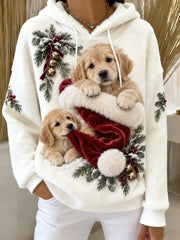 Damen-Vintage-Weihnachtskunstdruck Lässige und bequeme Flanellkapuzenjacke
