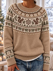 Weihnachts-Retro-Kunstdruck Lässiger, bequemer Rundhalspullover