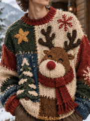Weihnachts-Retro-Kunstdruck Lässiger, bequemer Rundhalspullover