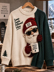 Weihnachts-Retro-Kunstdruck Lässiger, bequemer Rundhalspullover