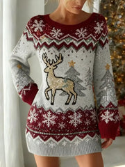 Damen Vintage Weihnachts kunstdruck Lässiges bequemes Kleid