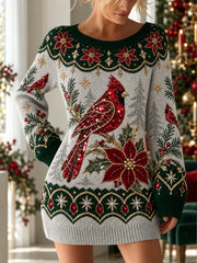 Damen-Kleid im Vintage-Weihnachtsstil mit Aufdruck, lässig und bequem