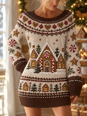 Damen-Kleid im Vintage-Weihnachtsstil mit Aufdruck, lässig und bequem