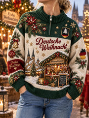 Damen-Strickpullover mit Rollkragen und festlichem Weihnachtsmuster, langärmlig