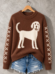 Damen-Liebevoller Freizeitpullover mit niedlichem Hundeaufdruck für Hundefreunde